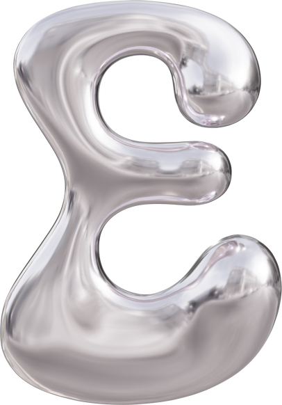 3D Liquid Chrome Letter E Text Effect